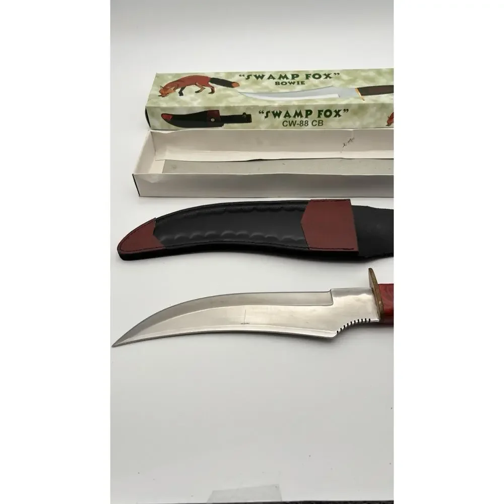Swamp Fox 15.5” Bowie Knife Wood Handle NIB W/sheath VG Condition. Cool Look.